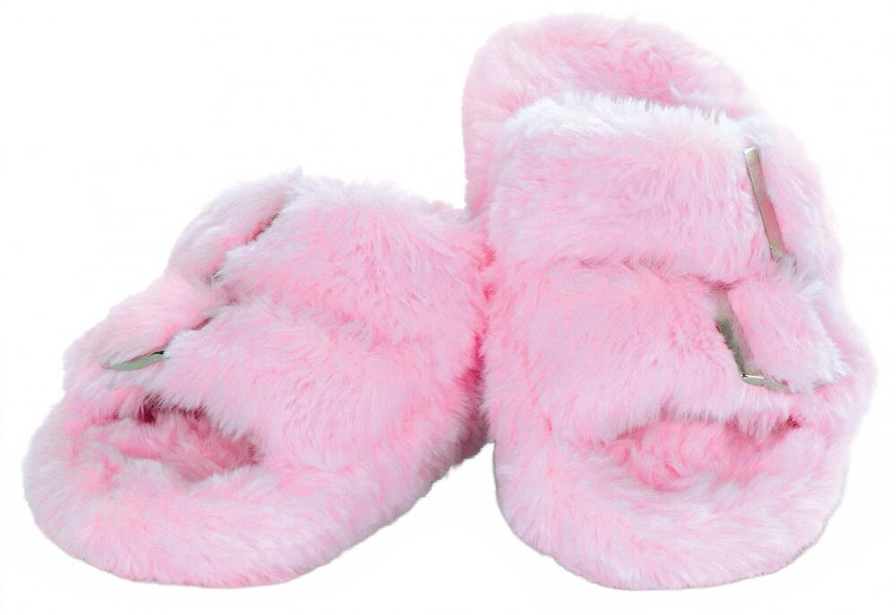 NEW ISCREAM girl's furry buckle slippers in pink